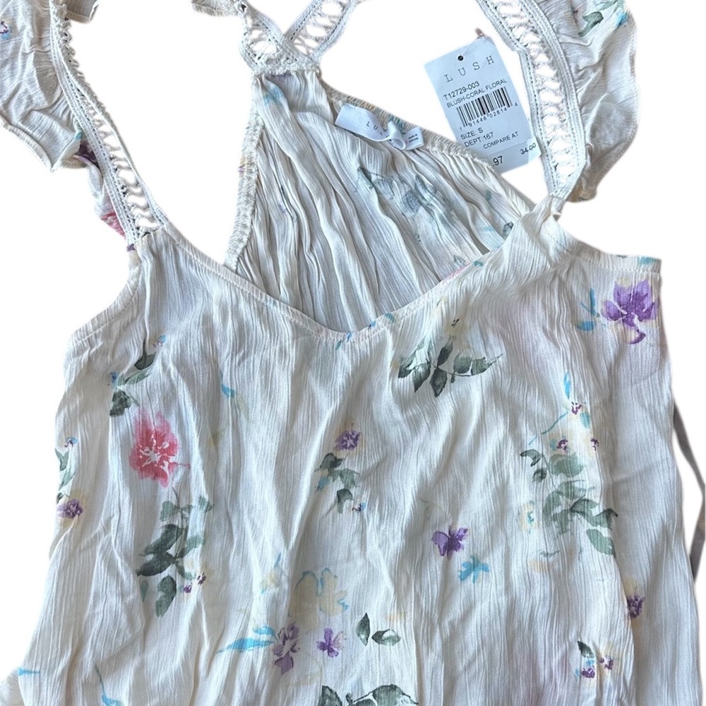 LUSH Women’s Pipeline Tank Top Race BackFloral Sleeveless Top with Ruffle Straps